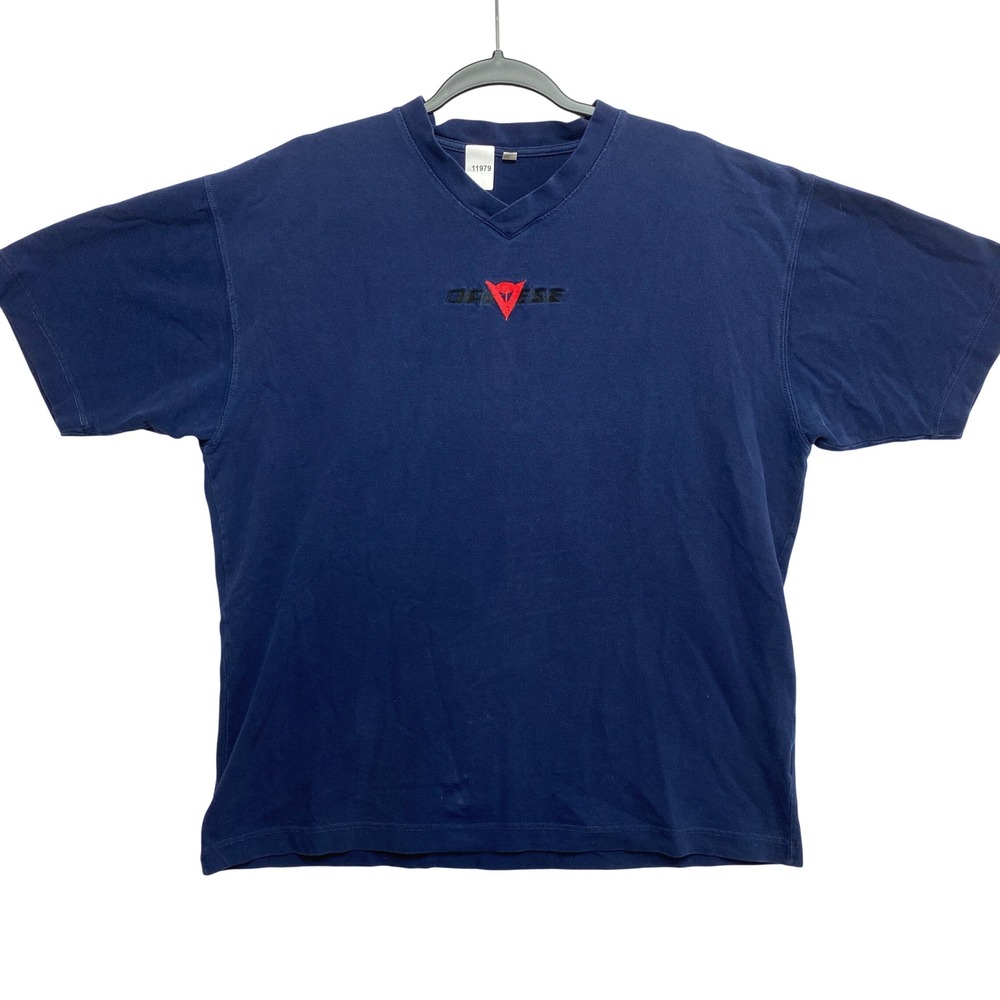 Dainese T-Shirt Mens Large Navy Blue V-Neck Embroidered Moto Sport